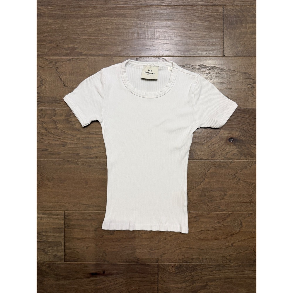 Les Coyotes de Paris T-Shirt Womens XXS White Ribbed Slim Fit Crew Neck Basic